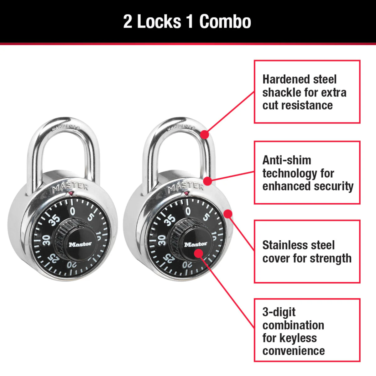 Standard Dial Combination Lock, 1-7/8 in Wide - 2-Pack - Image 4