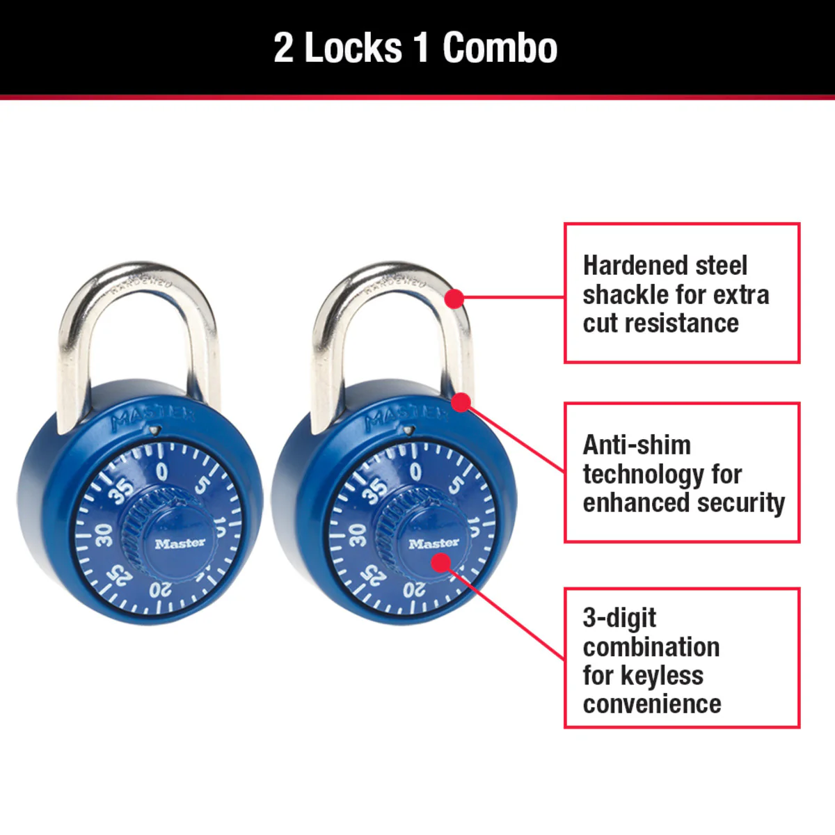 Standard Dial Combination Lock Locker Lock, Assorted Colors, 1-9/16 in Wide, 2-Pack - Image 4