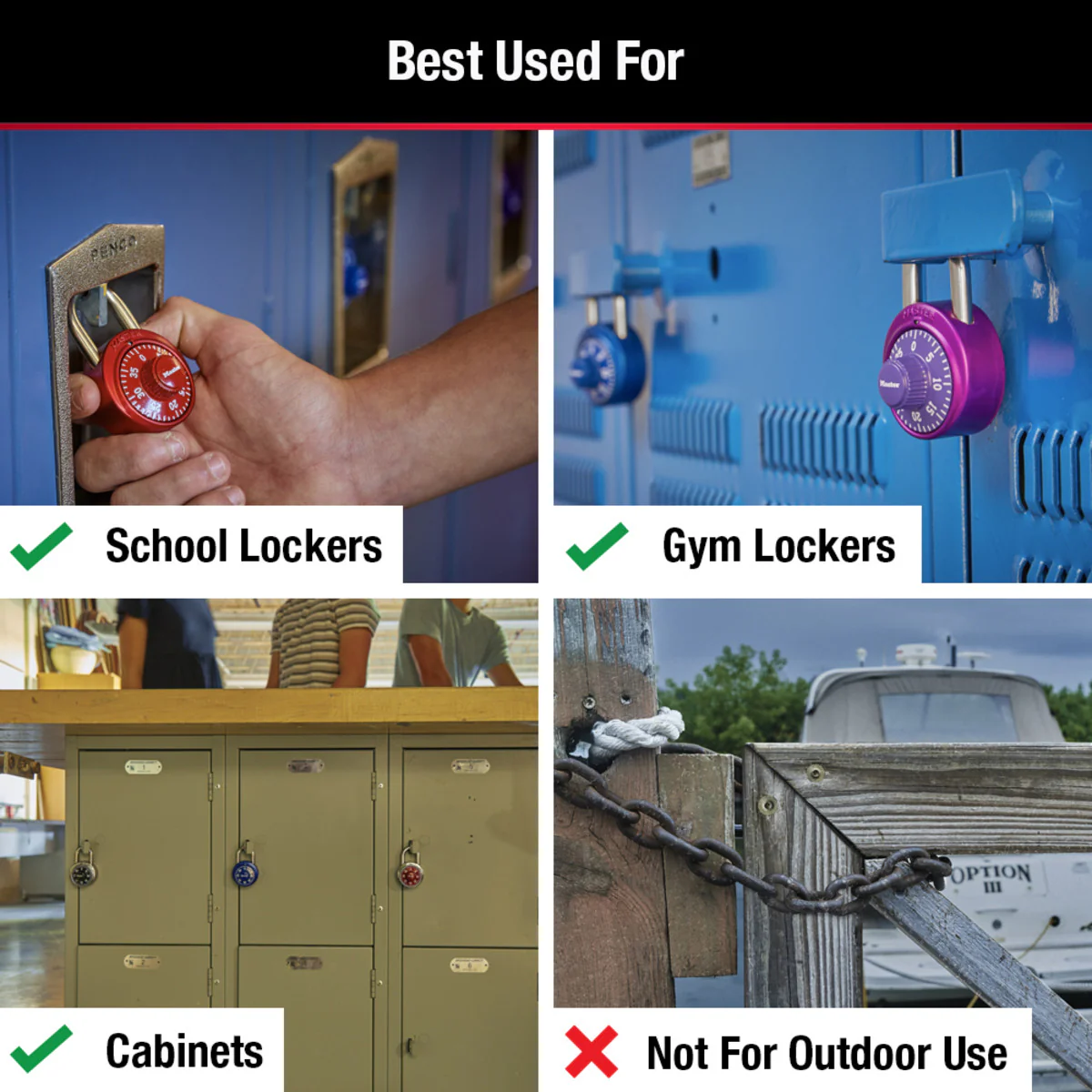 Standard Dial Combination Lock Locker Lock, Assorted Colors, 1-9/16 in Wide, 2-Pack - Image 5