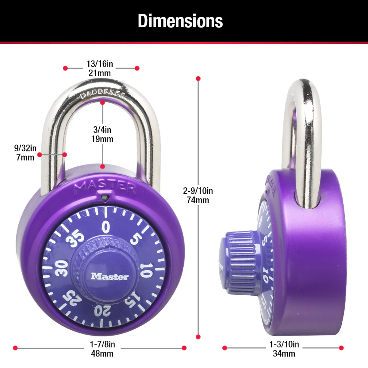 Standard Dial Combination Lock Locker Lock, Assorted Colors, 1-9/16 in Wide, 2-Pack - Image 7
