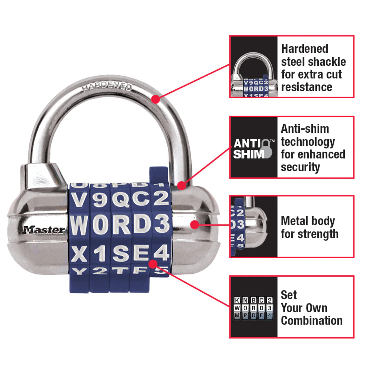 WORD Combination Lock with Interchangeable Dials, Assorted Colors, 2-1/2 in Wide - Image 7