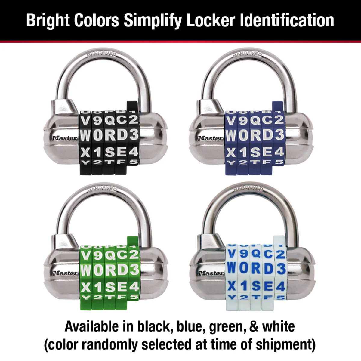 WORD Combination Lock with Interchangeable Dials, Assorted Colors, 2-1/2 in Wide - Image 9