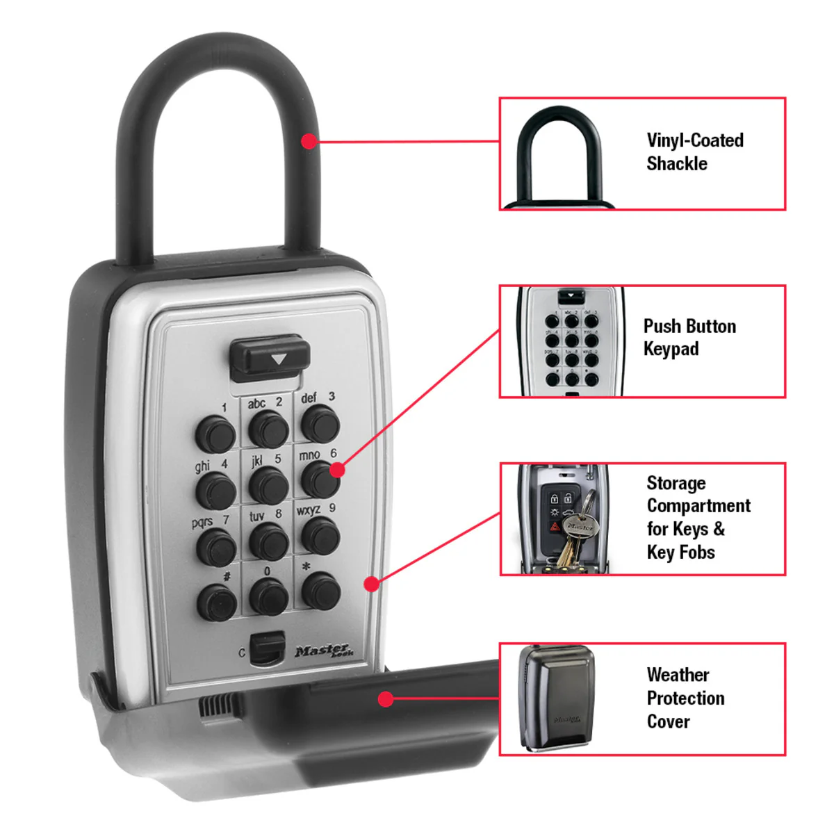 Lock Box for Keys with Push Button Combination, 3-1/8 in x 6-7/8 in - Image 3