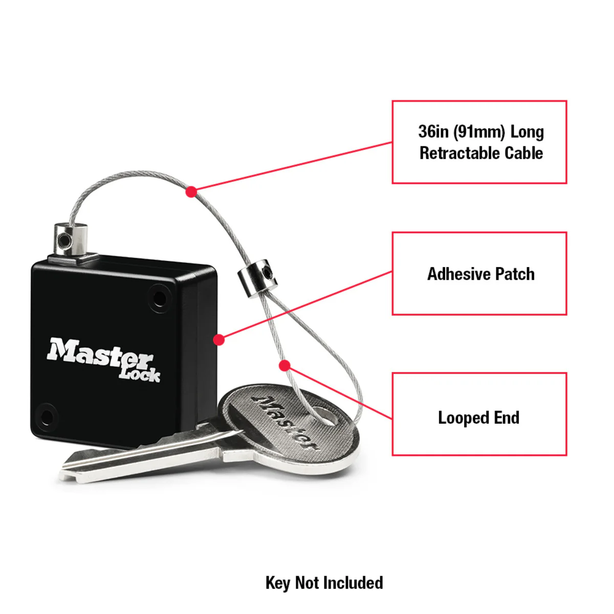 Retractable Key Tether for Lock Boxes, Retractable Steel Cable, 36 in - Image 3