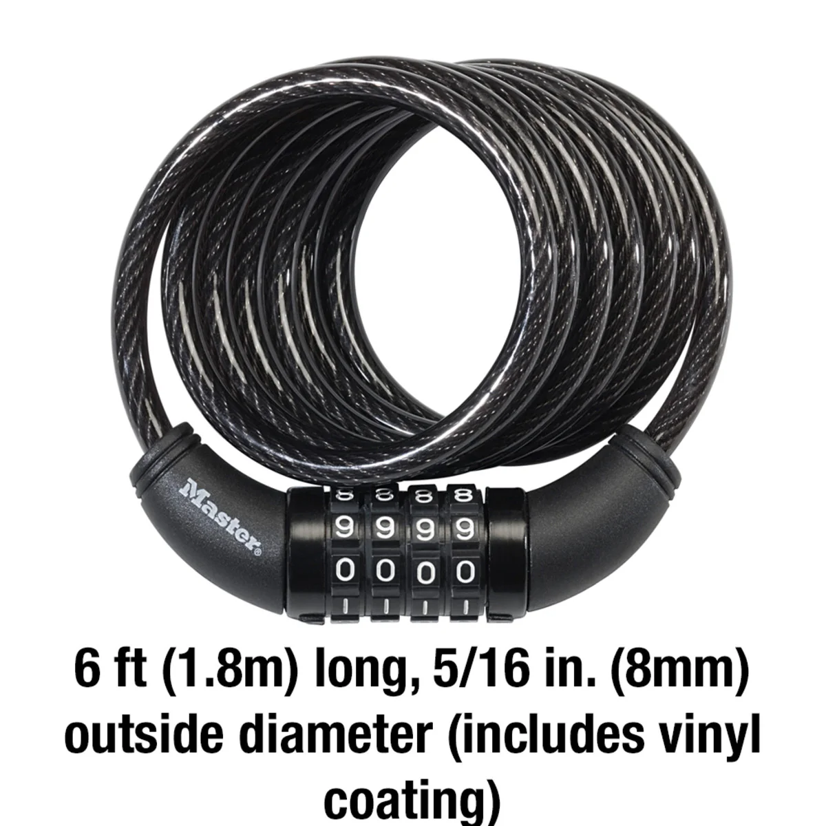 Combination Braided Steel Cable Lock, 6 ft x 5/16 in - Image 6