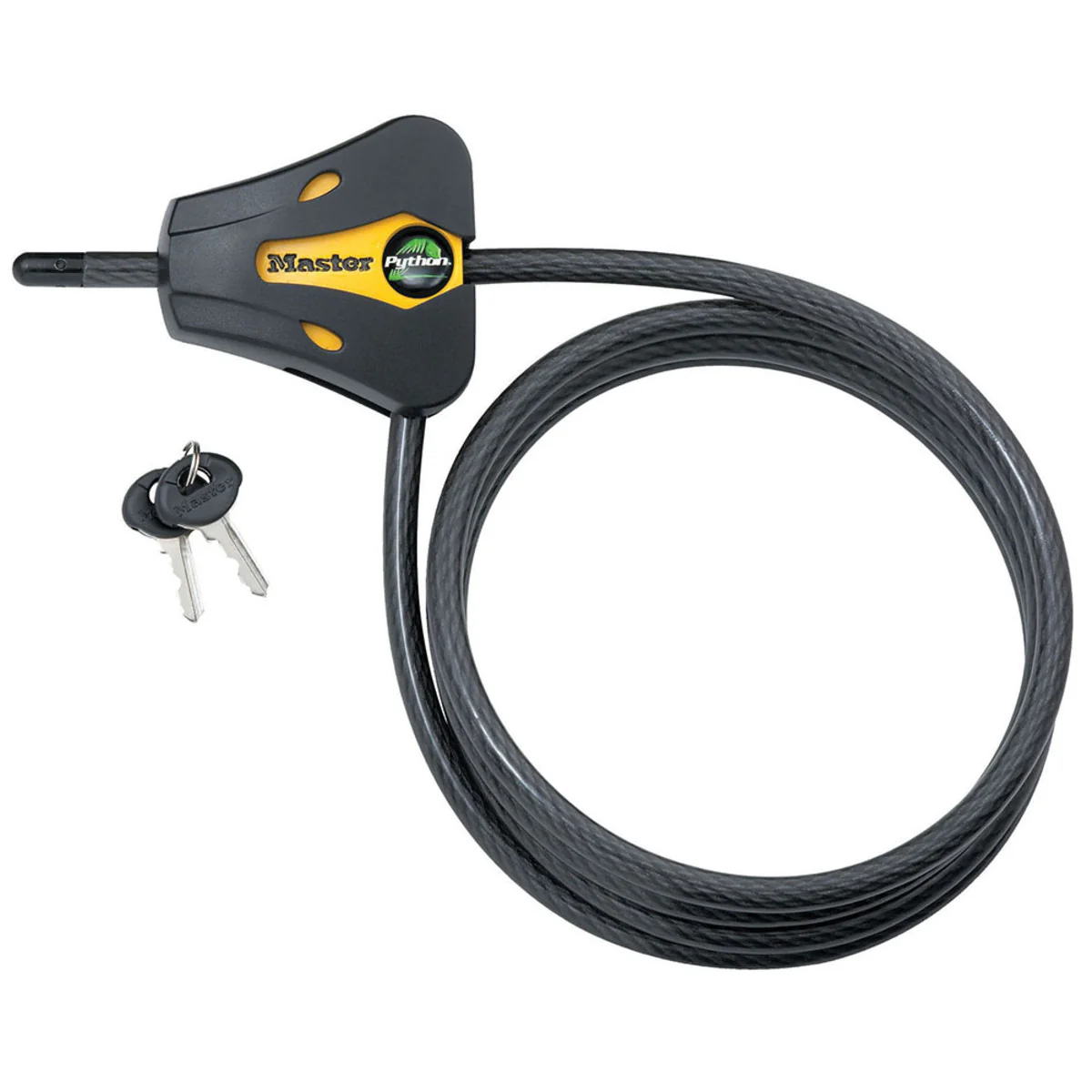 Yellow and Black Adjustable Python™ Braided Steel Cable Lock, 6 ft x 5/16 in