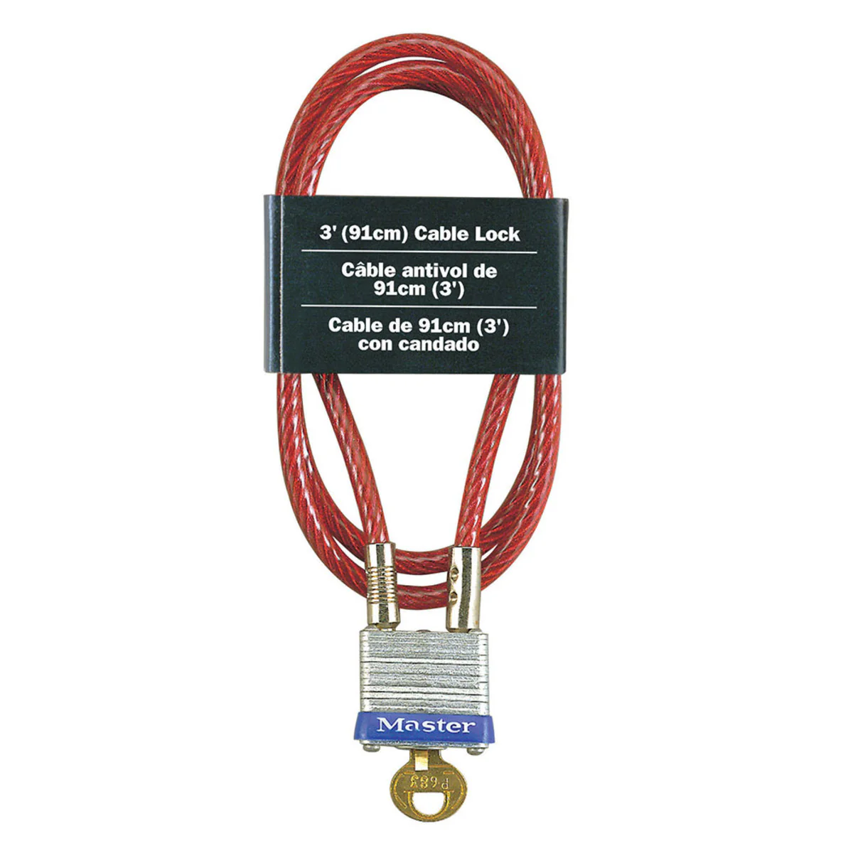 Braided Steel Cable Lock with Integrated Laminated Steel Padlock, 3 ft x 3/16 in - Image 2