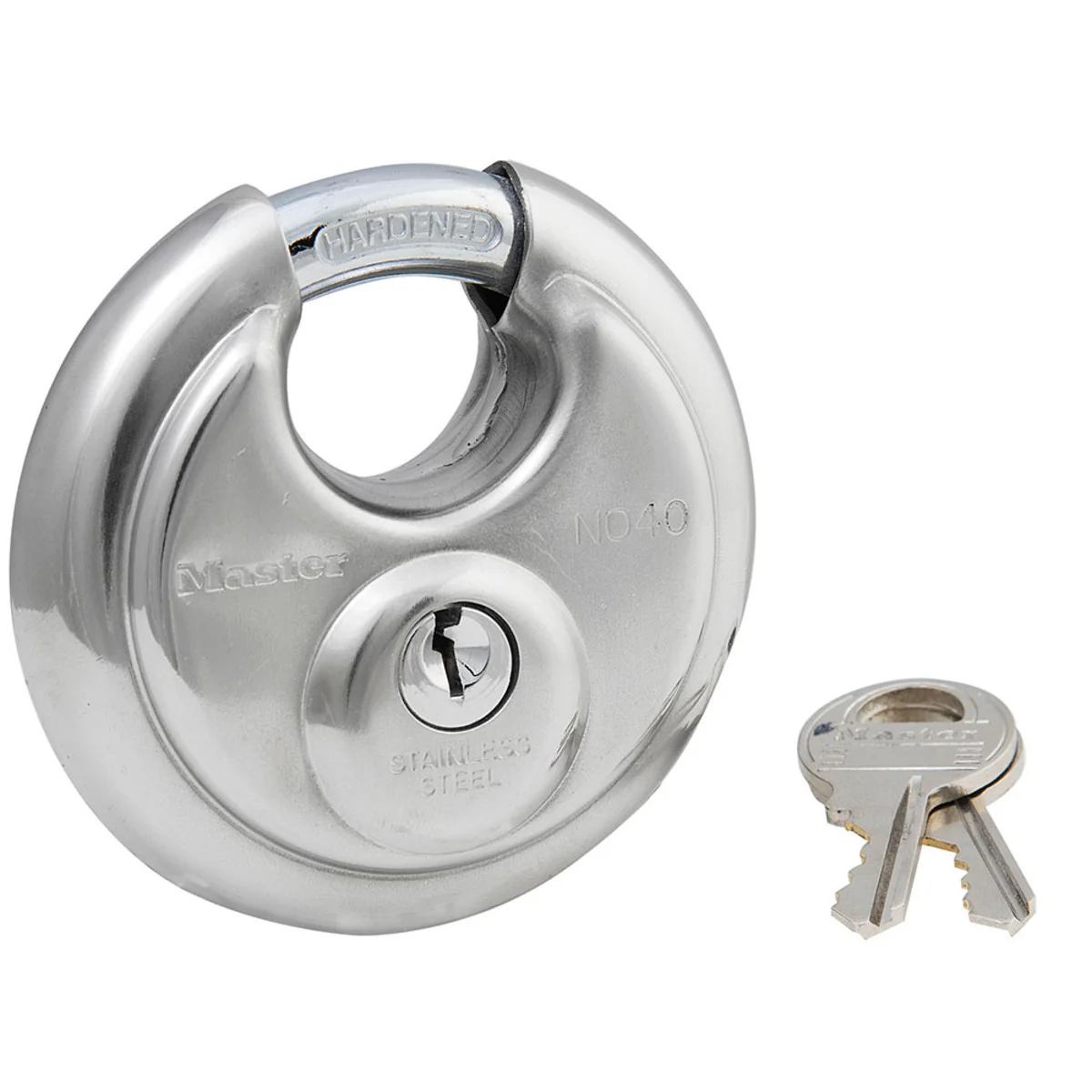 Stainless Steel Discus Padlock with Shrouded Shackle, 2-3/4 in Wide