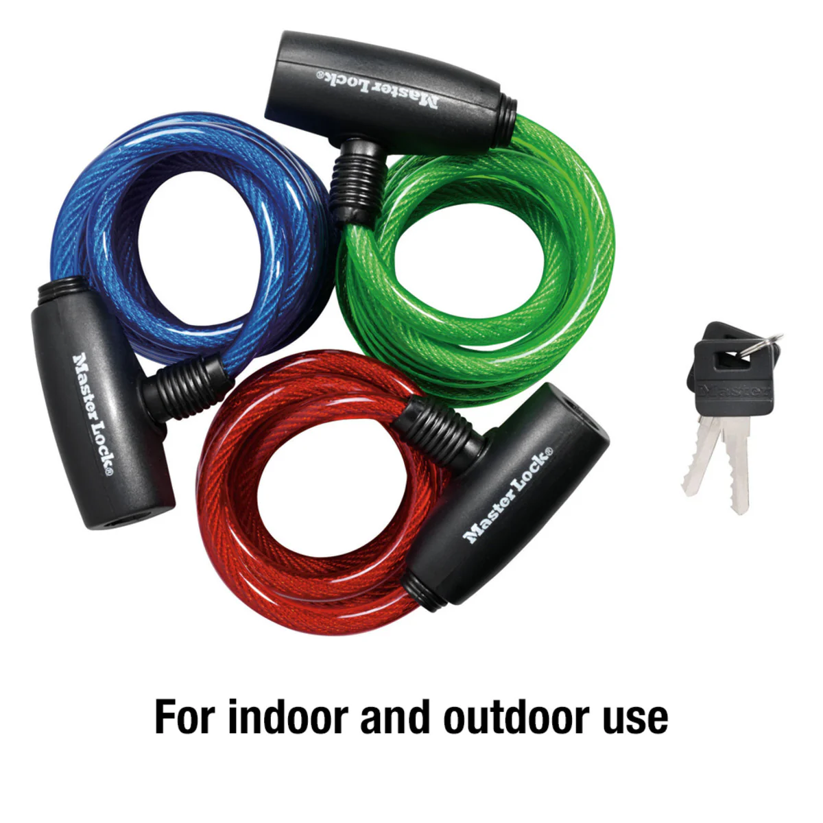 Keyed Braided Steel Cable Lock, 6 ft x 5/16 in, Assorted Colors, 3-Pack - Image 3