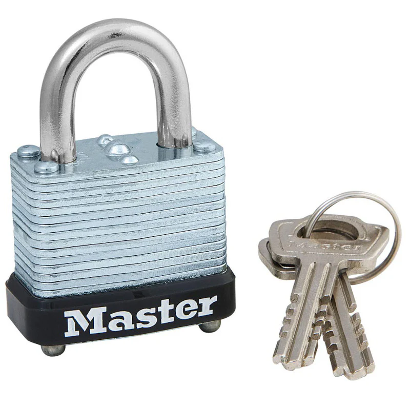 Laminated Steel Padlock, Warded Lock, 1-1/8in Wide