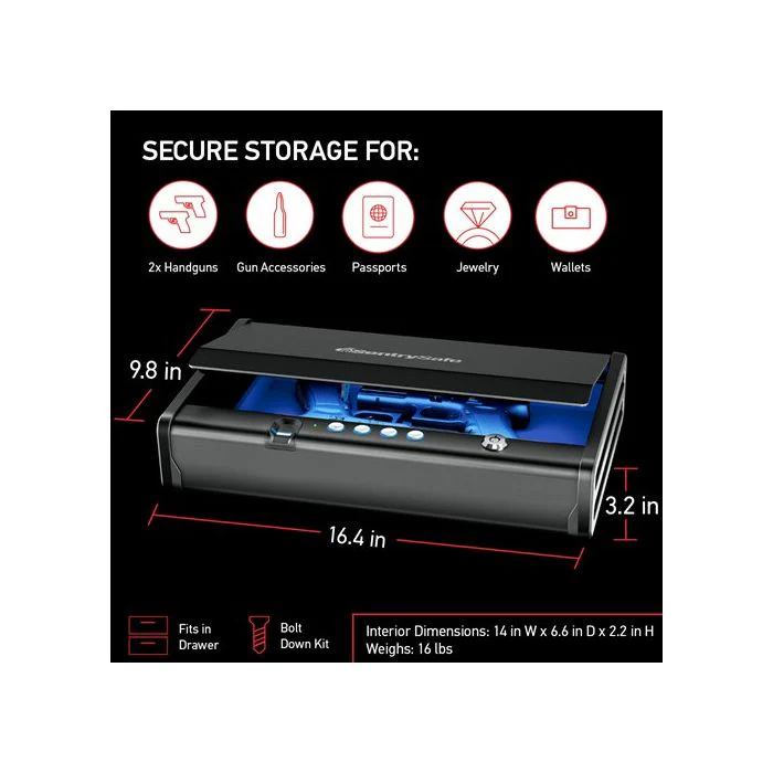 QAP2BLX XL Quick Access Biometric Pistol Safe with Lights - Image 8