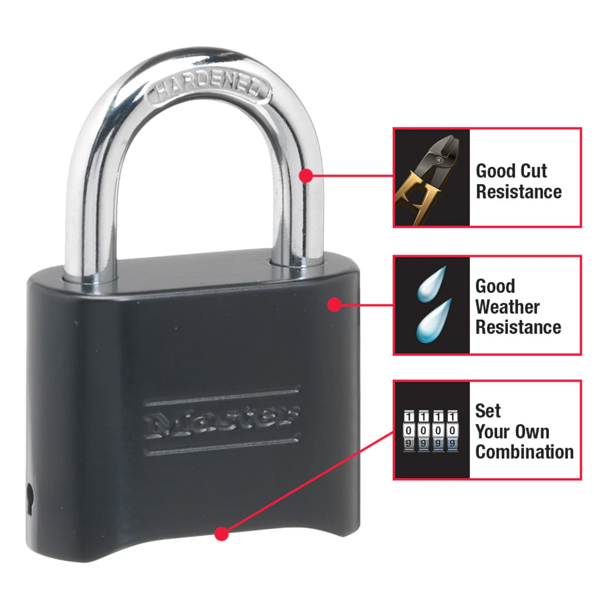 Black Solid Body Set Your Own Combination Lock, 2 in Wide - Image 4